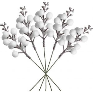 20 Pcs Blanc Artificiel Baies Tiges Pour Des D&eacute;corations De No&euml;l, Bricolage De No&euml;l, Couronne De Fleurs, De L'artisanat, De Vacances Et De La D&eacute;coration De La Maison - Neuf