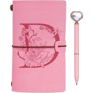 Personnalisé Journal Intime Cadeau, Initiale Carnet de Notes en PU Cuir, Carnet de Voyage Vierge avec Stylo Diamant Coeur, Noel Anniversaire Cadeaux pour Femmes Maman Fille Soeur Meilleure Amie D - Neuf