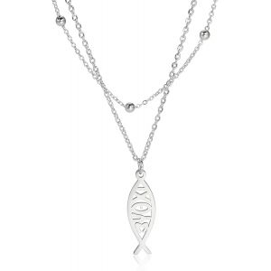 Trahoo-Collier Avec Pendentif Jésus Poisson En Acier Inoxydable Pour Femme - Symbole De Foi Chrétienne - Bijou Religieux - Cadeau Inspirant - Neuf