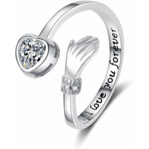 Kal-Bague Femme Bagues En Argent Sterling 925 I Love You Forever Ajustable Ouverte Bagues De Zircon Romantique Couple Plaqué Or Bague De Promesse Rings - Neuf