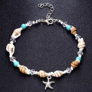Turquoise Perles En Coquillage D'&eacute;toiles De Mer Bracelet De Cheville, Les Sandales De Plage Au Pied De La Cha&icirc;ne, Bijoux Pour Les Femmes, Les Filles, La Mode Et &Eacute;l&eacute;gant, S'adapte &Agrave; Toutes Les Tailles, Boho Style Pour Les Vacances - Neuf