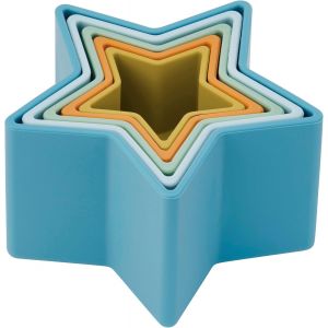 JGD-Silisoft Lot de 5 gobelets empilables en Silicone Souple en Forme d'&eacute;toile pour empiler, nidifier, Jouer dans l'eau et Explorer sensoriellement, Neutre - Neuf