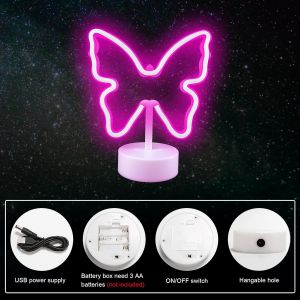 Enseigne Lumineuselumi&egrave;re Led Papillon Lumineuse-D&eacute;coration De Base Veilleuse Usb/Sans Batterie, Cadeau De C&eacute;l&eacute;bration D'anniversaire, D&eacute;coration De Chambre D'enfants Au Led - Neuf