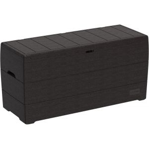 Ulteronixshop-Duramax Durabox 270L/71 Gallon plastic storage box, Woodgrain texture, Outdoor Deck Box, Garden Furniture Storage Box, Safe & Secure, Plastic Cushion Box with Wheels and Handles, Patio - Neuf