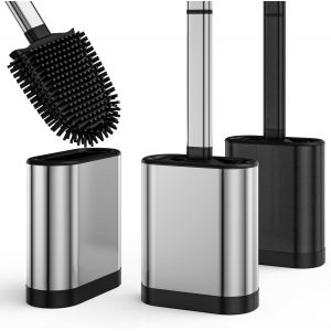 KGABERY-Brosse Wc,Brosse Toilette Silicone Avec Support Acier Inoxydable,Balais Toilette Wc Silicone Suspendu,Long Manche Pour Nettoyage Efficace Argenté - Neuf