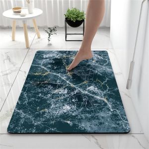 Kal-Tapis De Bain Antidérapant Moderne Motif Marbre Tapis Salle De Bain Diatomite Absorbant, Tapis Douche Séchage Rapide, Microfibre Tapis Vaisselle Tapis D'entré (50x80cm,Bleu Marine) - Neuf