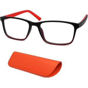 Lunettes De Lecture L&eacute;g&egrave;res Avec Branches Flexibles, Monture En Plastique Grande Et Rectangulaire Noire Avec Accent Rouge, &Eacute;tui Inclus, Lunette Loupe Hommes Et Femmes - Neuf