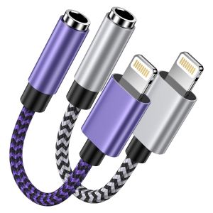 LORANKA-Lot de 2 adaptateurs Lightning vers prise casque 3,5 mm, adaptateur iPhone vers auxiliaire, adaptateur pour &eacute;couteurs Apple, compatible avec iPhone 14/13/12/11/XS/XR/X/8, iPad Pro/Mini, casqu - Neuf