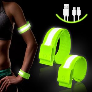 Acdsgd-2pcs Brassards Lumineux Led Rechargeable Usb, Brassard Reflechissant Led Running, Bande Clignotant R&eacute;glable Bracelet Lumineux De S&eacute;curit&eacute;, Pour Jogging, Course &Agrave; Pied - Neuf