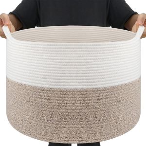 MEVRONISSHOP-Paniere Linge, Paniere a Linge Sale Osier 83L D55XH35,Panier Corde de Coton Fabriqu&eacute; &agrave; La Main Qualit&eacute; Sup&eacute;rieure, Grand Panier Rangement Bebe pour Jouets avec poign&eacute;es, Corbeille a Ling - Neuf