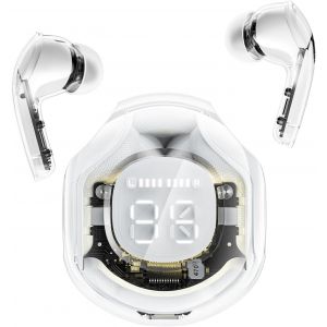 AYU-Clear Beat Écouteurs sans Fil Bluetooth 5.3, Design Transparent, Son cristallin, étanche IPX4, étui avec Charge Smartphone, Microphone intégré, autonomie 2-3 Heures, USB-C (Blanc) - Neuf
