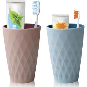 2 Pièces Gobelet Brosse À Dent Enfant Avec Une Bouche De Tasse Lisse Pour Voyage Camping Accessoires De Salle De Bain Bien Rangés (Rose + Bleu Clair) - Neuf