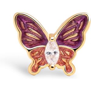 Kal-- Boucle D'oreille Seule Butterfly Rose. Laiton Avec Finition Plaqu&eacute; Or 18 Kt, Motif Papillon En &Eacute;mail Et Zircons. Fermoir Silicone. Bijoux Pour Femme - Neuf