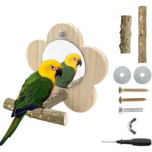 Chenquansarl-Perchoir Pour O Aux Avec Miroir, Support En Forme De Fleur, Support Pour Cage À O Aux, Perroquets, Perruches, Calopsittes, Conures, Conure, Inséparables, Cage, Jouet De Ponçage Pour Patt - Neuf