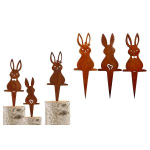 Lot de 3 d&eacute;corations d&eacute;coratives en m&eacute;tal repr&eacute;sentant des lapins dans un jardin ext&eacute;rieur - Neuf