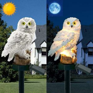 Lampes solaires d'extérieur en forme de hibou - Lampe LED étanche pour pelouse - Éclairage nocturne créatif pour terrasse, cour, décoration de fête (blanc) - Neuf