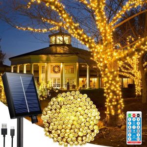 KAL-Guirlande Solaire Exterieur, Guirlande Lumineuse Exterieure Solaire 20M 200 Led, Blanc Chaud, Étanche 8 Modes Guirlande Lumineuse Exterieure Pour Jardin, Terrasse, Mariage, Maison Fê - Neuf