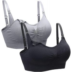 Paquet De 2 Soutien-Gorge D'allaitement Soutien-Gorge Sans Armatures Femmes-Gris+Noir-2xl - Neuf