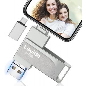 SJZG-Cle Usb Pour Phone, Clé Usb 512 Go,Photo Stick,4 En 1 Clef Usb 3.0,Stick Pour Ios/Smartphone/Pad/Pc(Mémoire Mobile,Sauvegarde Automatique Et Transfert Photos),Argent Clair - Neuf
