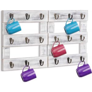 Cmwx-Porte-Tasses Suspendu En Bois Avec 18 Crochets - Support Mural Pour Tasses À Café, Rangement Pratique Pour Cuisine, Salle De Pause, Coin Café - Neuf