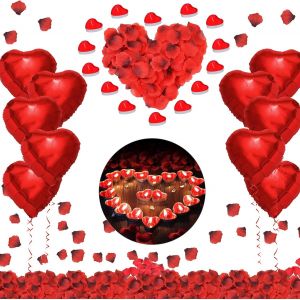 SJZG-Bougies Romantiques Set,Saint Valentin Romantique D&eacute;corations Set 1000 P&eacute;tales De Rose Artificiels,50 Bougies En Forme De Coeur,10 Ballons De D&eacute;coration Pour Saint Valentin/Fian&ccedil;ailles/Mariage - Neuf