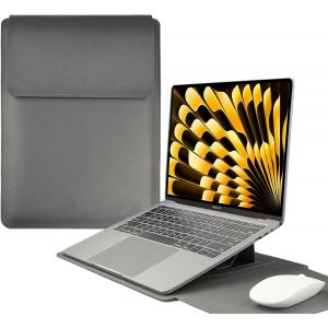 13-14 Pouces Housse Pour Ordinateur Portable Avec Support Fonction Pour Laptop, Pu Cuir Ordinateur Portable Sleeve Pour Macbook Air/Macbook Pro/Surface Dell Lenovo Hp Asus Acer Pc 13""-14"", Gris - Neuf