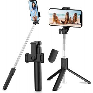 LORANKA-Perche Selfie Tr&eacute;pied, 3 en 1Perche Selfie Bluetooth, Selfie Stick Tr&eacute;pied B&acirc;ton Selfie Bluetooth Extensible T&eacute;lescopique Monopode R&eacute;glable avec T&eacute;l&eacute;commande Amovible & Support Stable - Neuf