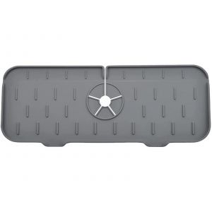 Tapis de protection anti-&eacute;claboussures en silicone pour robinet - Gris, autonettoyant, 37 x 14 cm - Neuf