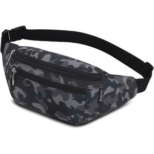KALANKA-Sac Banane Ceinture Homme Femme Sacoche Sac à Dos Étanche Réglable pour Cyclisme Gym Escalade Voyage Randonnée Camouflage Noir - Neuf
