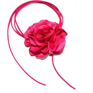 Collier Ras De Cou Femme: Collier Femme Ras-Du-Cou En Tissu Fleur Rose Bonbon Fantaisie Choker Elégants Français Avec Corde 150cm - Cadeau Anniversaire St Valentin - Neuf