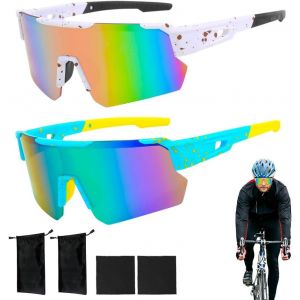 Lot De 2 Paires De Lunettes De Cyclisme Polarisées Avec Protection Uv400 - Coupe-Vent - Pour Homme Et Femme - Pour Baseball, Golf, Conduite, Tel Que Montré, Taille Unique[Z4173] - Neuf