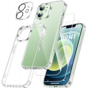 4 En 1 Coque Pour Iphone 12 Mini Avec 2 Verre Tremp&eacute; Et 1 Cam&eacute;ra Protecteur, [Coussin D'Air Int&eacute;gr&eacute;] Antichoc Antirayures Bumper Protection Housse Pour Iphone 12 Mini 5.4"", Transparent - Neuf