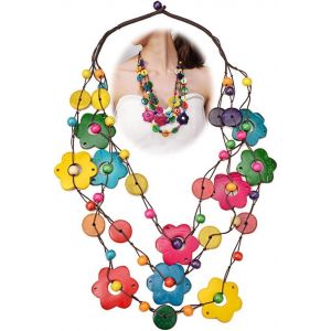 Kal-Collier Long Bohème Coloré Collier De Noix De Coco Collier Ethnique Bohême Pendentif Multicolore Long Collier Plage De Mode Bijoux Pendentif Charm Pour Dames Et Filles 1 Pièce - Neuf