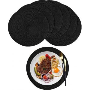 Eryi-6 Pièces Sets De Table, Sets De Table Rond, Sets De Table Noir Rond Tressé, Sets De Table Ronds Noirs, Sets De Table Multifonctions, Pour La Cuisine, La Table À Manger, Les Fêtes - Neuf