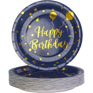 Kalanka-50 Pcs Assiette Jetable Anniversaire 17,8cm Assiettes En Carton Papier Party Vaisselle Jetable Pour Decoration Bbq Party Fête Mariages Camping (Or Bleu) - Neuf