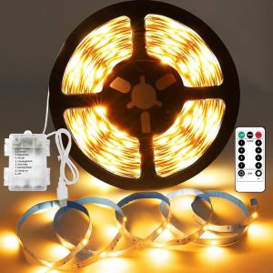 Bande Led À Piles-5 M-Blanc Chaud-Fonctionne Avec Piles Ou Usb-Avec Télécommande 8 Modes-Découpable-Étanche-Pour Armoires,Escaliers,Cuisine,Lits - Neuf