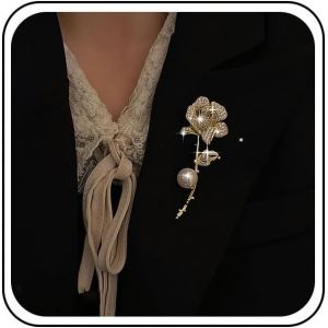 Kjdal-Broche Fleur Perle Strass Broche Fleur Cristal Broche Rose Broche Fleur Or &Eacute;pingle De Revers Broche Banquet Badge Perle Broche Mariage Broche Fleur Cz Broche D&eacute;corative - Neuf