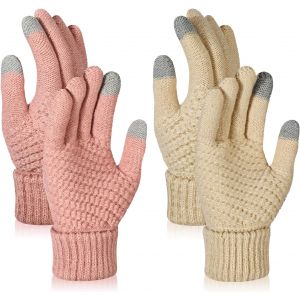 2 Pairs Of Women's Winter Knitted Gloves, Some Warm Gloves, Touch Screen Gloves With Fine Fleece Lining, Suitable For Leisure Activities, Black & White, One Size"".[J43] - Neuf