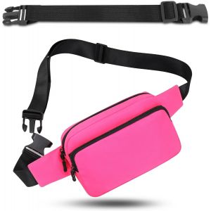 CAUC-Sac Banane Taille Homme Femme Ville Sacs Banane Unisexe avec Ceinture allong&eacute;e de 30 cm Ceinture r&eacute;glable pour la randonn&eacute;e d'entra&icirc;nement en Plein air (Rose Rouge) - Neuf