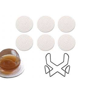 Lot De 6 Sous-Verres Tress&eacute;s Absorbants Blancs Avec Support - Neuf