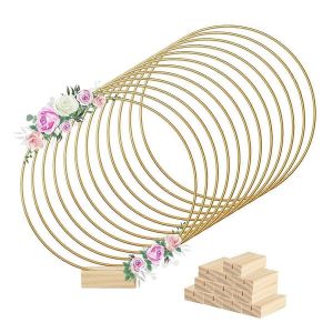 12PCS 12in M&eacute;tal Floral Cerceau Centre Ruban 12 Supports En Bois - Neuf