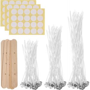 Mevronisshop-150 Pi&egrave;ces M&egrave;ches De Bougie, 10cm/15cm/20cm M&egrave;ches Pour Bougies, M&egrave;ches De Bougie Coton Naturelles Avec Supports De M&egrave;che En Bois Et Autocollants De M&egrave;che Double Face, Pour Fabrication D - Neuf