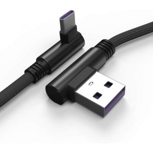 Thef-Câble Usb C, 30cm Type C À Angle Droit 90° À Charge Et Sync Rapide Compatible Avec Huawei P40, Moto G9, Xiaomi Note 10/11/Pro, Realme 8, Samsung A52, S22/S21/S20/Fe S10/A22/Pixel 6 Etc Noir - Neuf