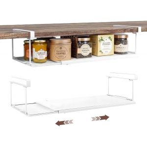 Chenquansarl-Panier De Rangement Suspendu Extensible, Panier Métallique Sous Étagère, Organ Ur Sans Perçage Pour Cuisine, Bureau, Placard Ou Garde-Manger (Standard, Blanc) - Neuf