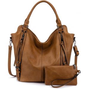KALANKA-Sac à Main Femmes Sac Bandoulière Femme en Cuir PU Fourre-Tout 2pcs Brun Clair - Neuf