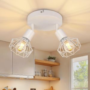 Plafonnier Spot Led 2 Spots E14 - Spot De Plafond Salon Rond Blanc - Luminaire Plafonnier Led Cuisine Moderne Pivotant Lampe Chambre - Sans Ampoule - Neuf