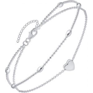 Tianyi-Bracelet De Cheville Pour Femme En Argent Sterling 925 | Cha&icirc;nes De Cheville R&eacute;glables D'&eacute;t&eacute; Perles Coeur Bijoux Boh&egrave;me - Neuf