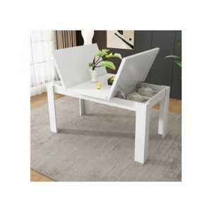 Table de salle &agrave; manger 120*70 cm, Espace de rangement ouvert, Gain de place, Table multifonctionnelle, Blanc - Neuf