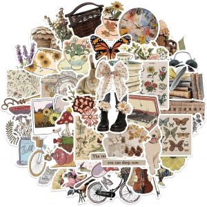 Autocollants Vintage 50pcs Mignon Scrapbooking Autocollants Esthétique Rétro Journaling Fournitures Kit, Autocollants En Vinyle Imperméable Pour Planner Junk Papier Ordinateur Portable - Neuf