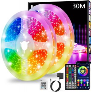 Ruban Led 30m,Led Chambre,Bande Led Lumineuse Contrôlé Par App Bluetooth Ou Télécommande 44 Touches,Synchroniser Avec Rythme De Musique,Rgb Bandeau Led Pour Decoration Chambre,Gaming (2 * 15m) - Neuf